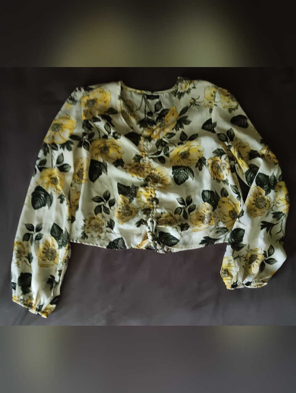 Rue21 Yellow Floral Crop Button-Front Top L/XL